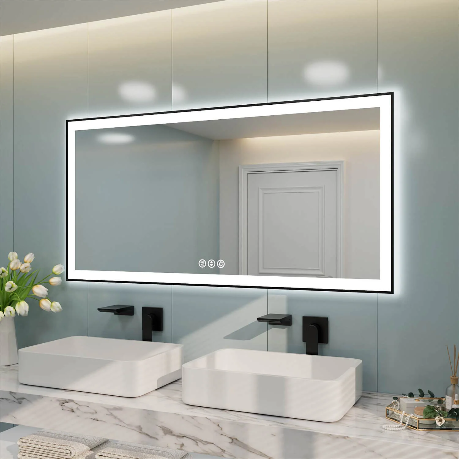 60"x30" LED Bathroom Mirror Anti-Fog Dimmable ETL Shatterproof Glass - Image 3