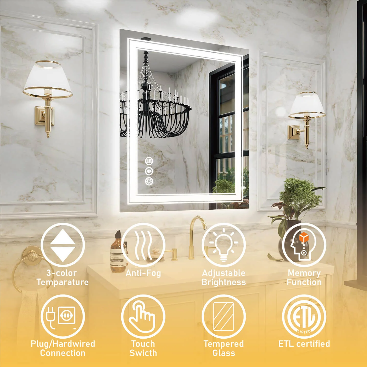 30"x36" LED Bathroom Mirror Anti-Fog Shatterproof ETL Certified - Image 5