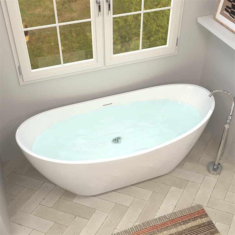 Mokleba 62'' Acrylic Double Slipper Freestanding Soaking Bathtub Glossy White - Image 3