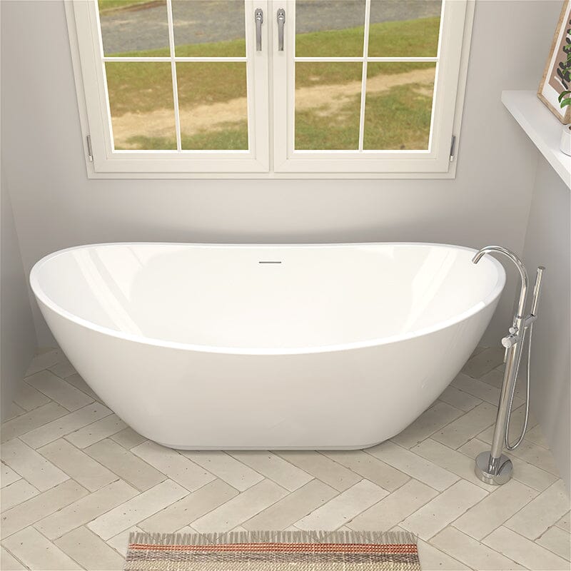 Mokleba 62'' Acrylic Double Slipper Freestanding Soaking Bathtub Glossy White - Image 4