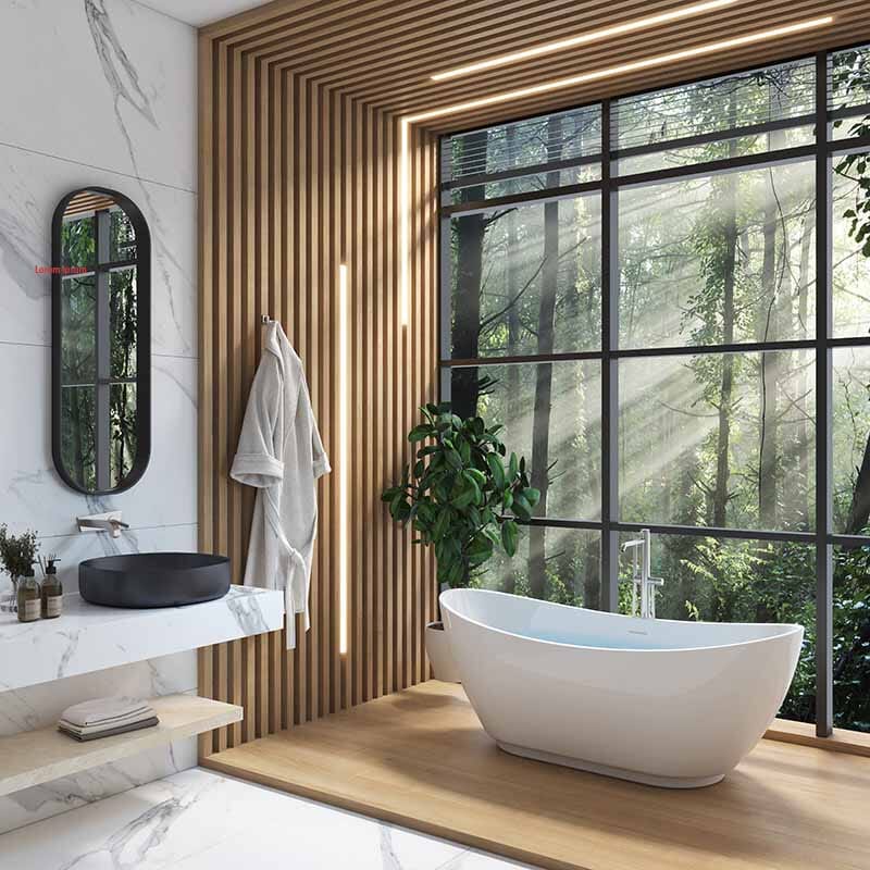 Mokleba 62'' Acrylic Double Slipper Freestanding Soaking Bathtub Glossy White - Image 6