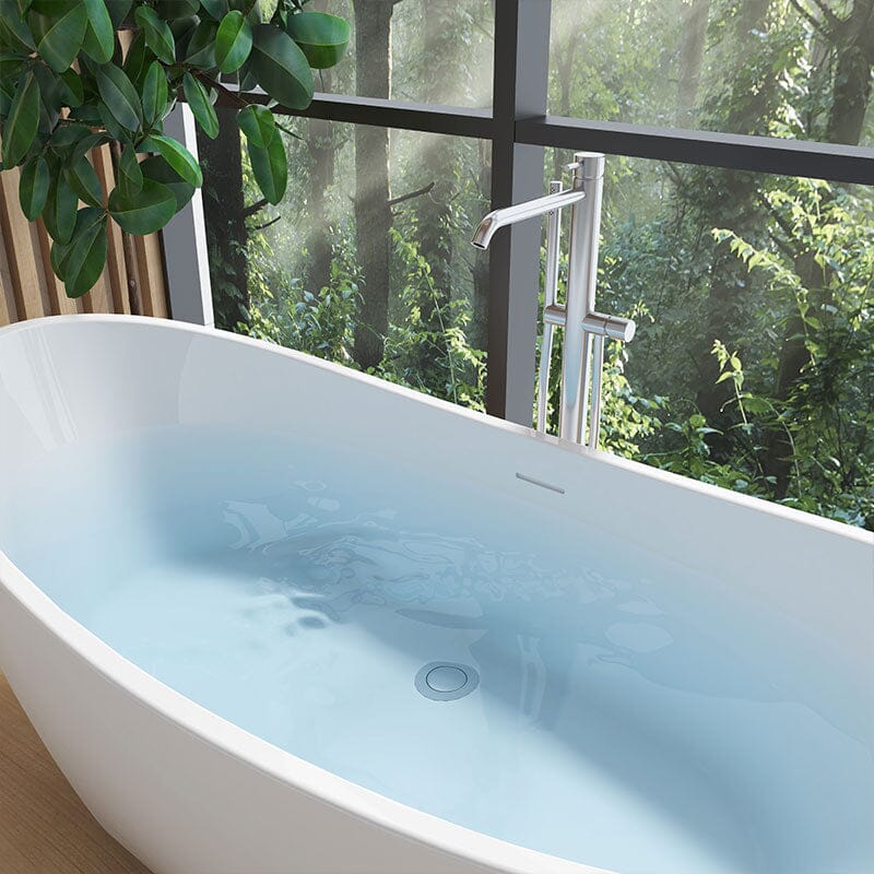 Mokleba 62'' Acrylic Double Slipper Freestanding Soaking Bathtub Glossy White - Image 9