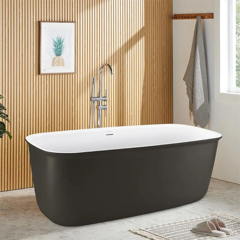 Mokleba 63'' Acrylic Flatbottom Bathtub with Roll Top Freestanding Soaking Tub - Image 16