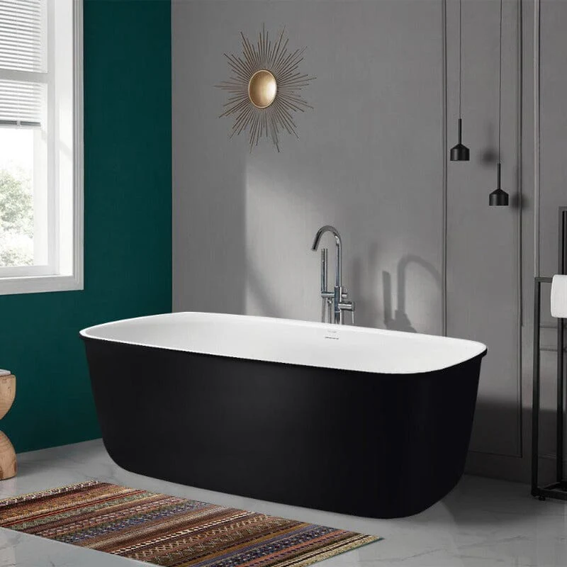 Mokleba 63'' Acrylic Flatbottom Bathtub with Roll Top Freestanding Soaking Tub - Image 4