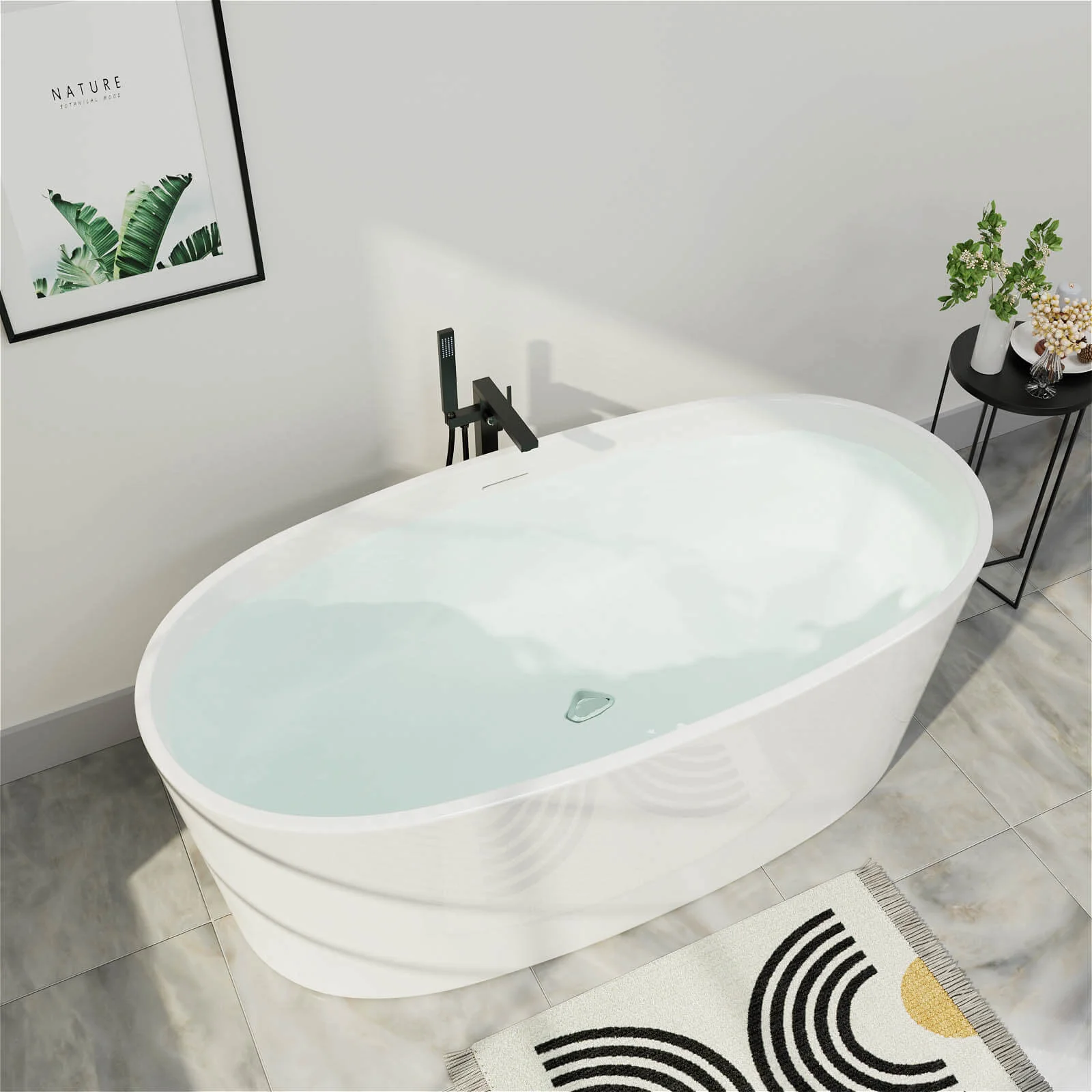 Mokleba 59" Acrylic Modern Bathtub Oval Shape Freestanding Soaking Tub - Image 3
