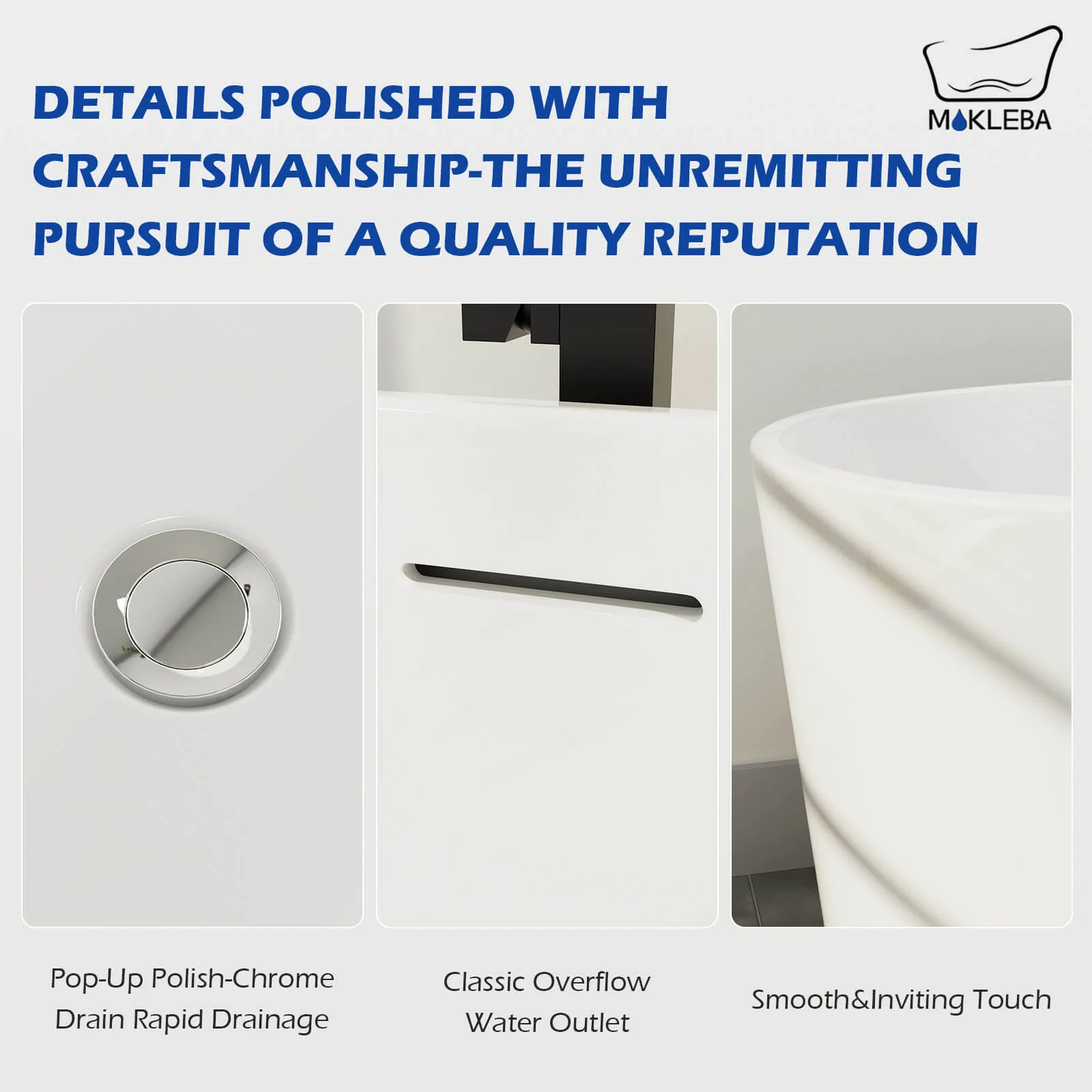 Mokleba 59" Acrylic Modern Bathtub Oval Shape Freestanding Soaking Tub - Image 7