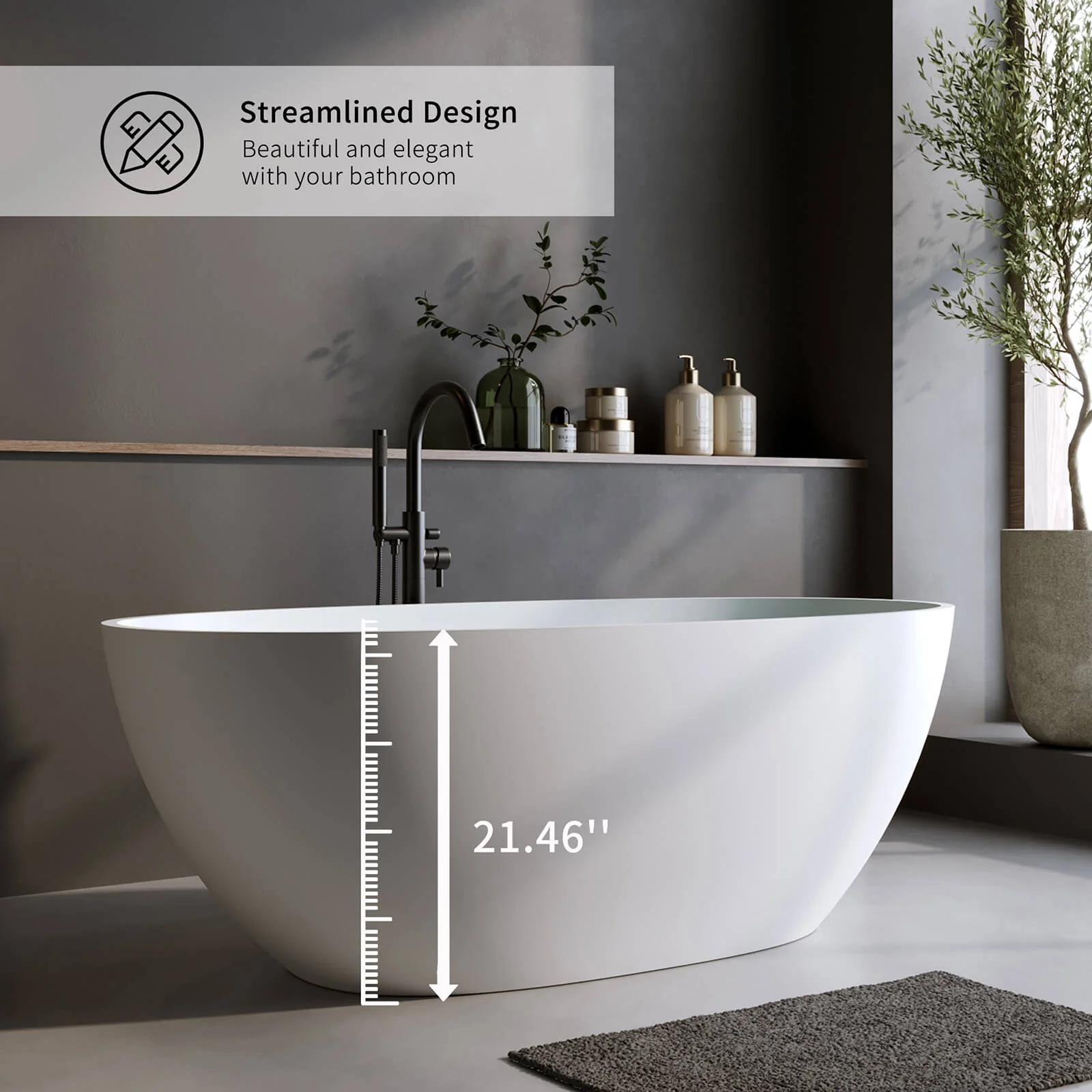 63" Contemporary Matte White Freestanding Bathtub - Image 5