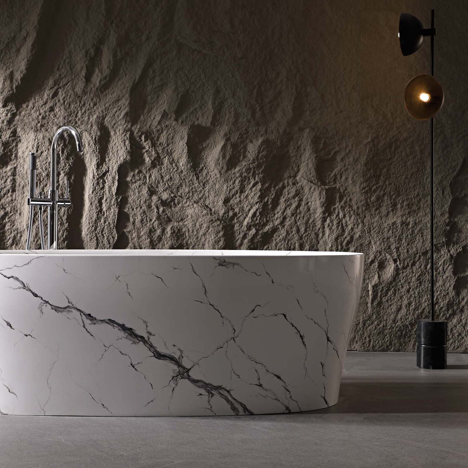 63" Marble Vein Solid Surface Tub with Ergonomic Backrest - Image 4