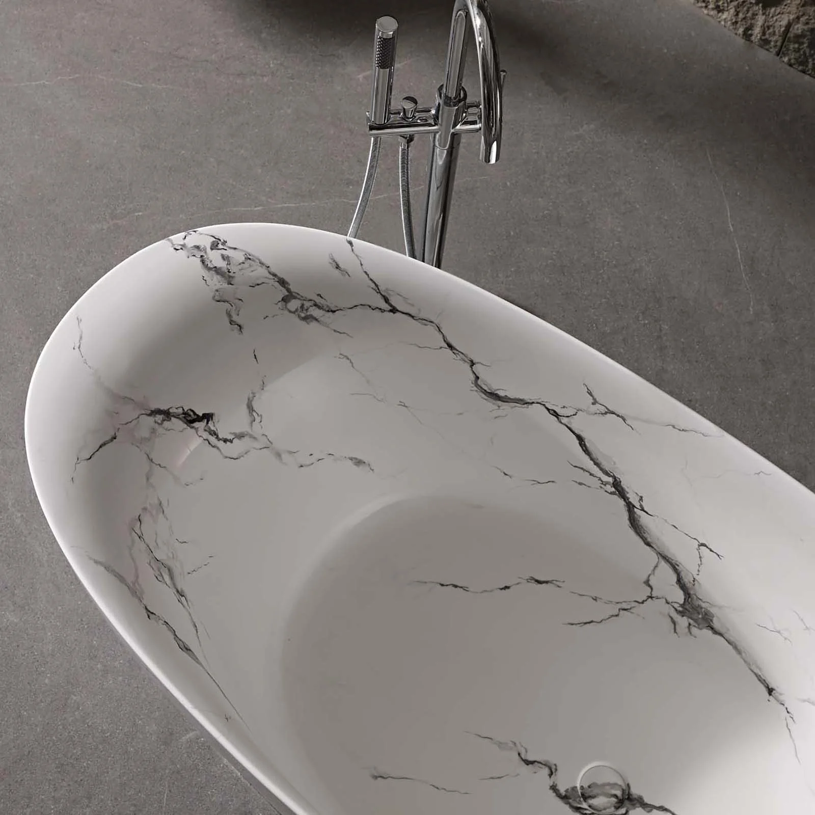 63" Marble Vein Solid Surface Tub with Ergonomic Backrest - Image 5
