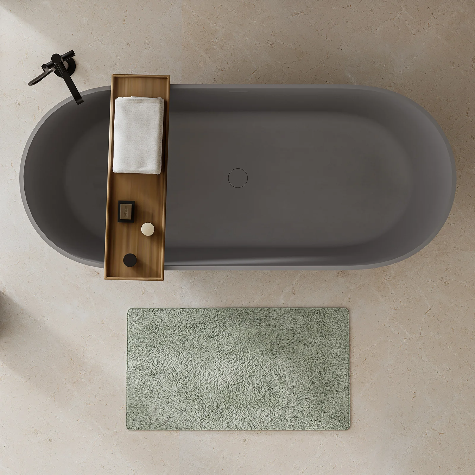 63" Smooth Design Matte Gray Engineered Stone Bathtub - Image 3