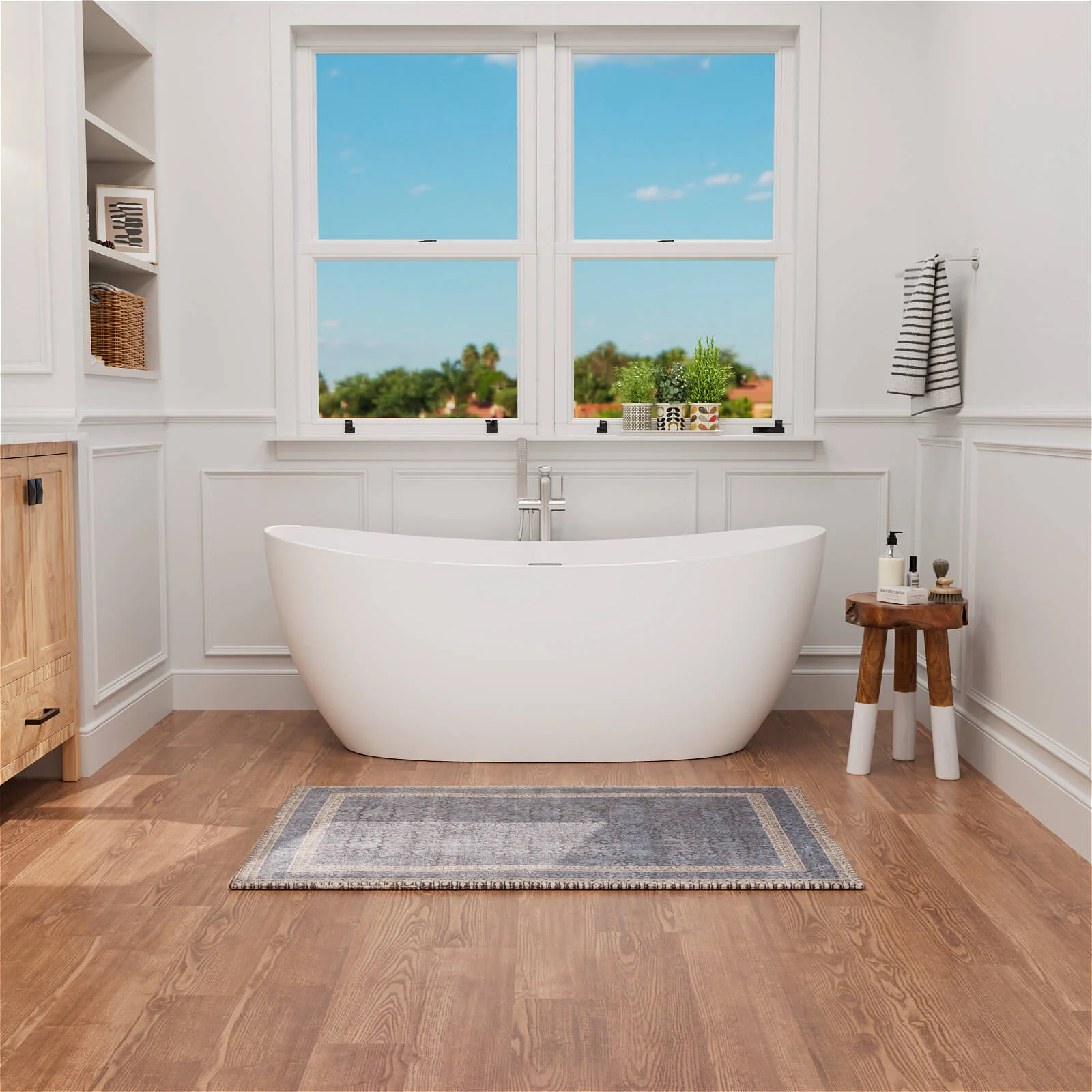 63" Stone Resin Double Slipper Tub Center Drain Freestanding Soaking Bathtub - Image 5