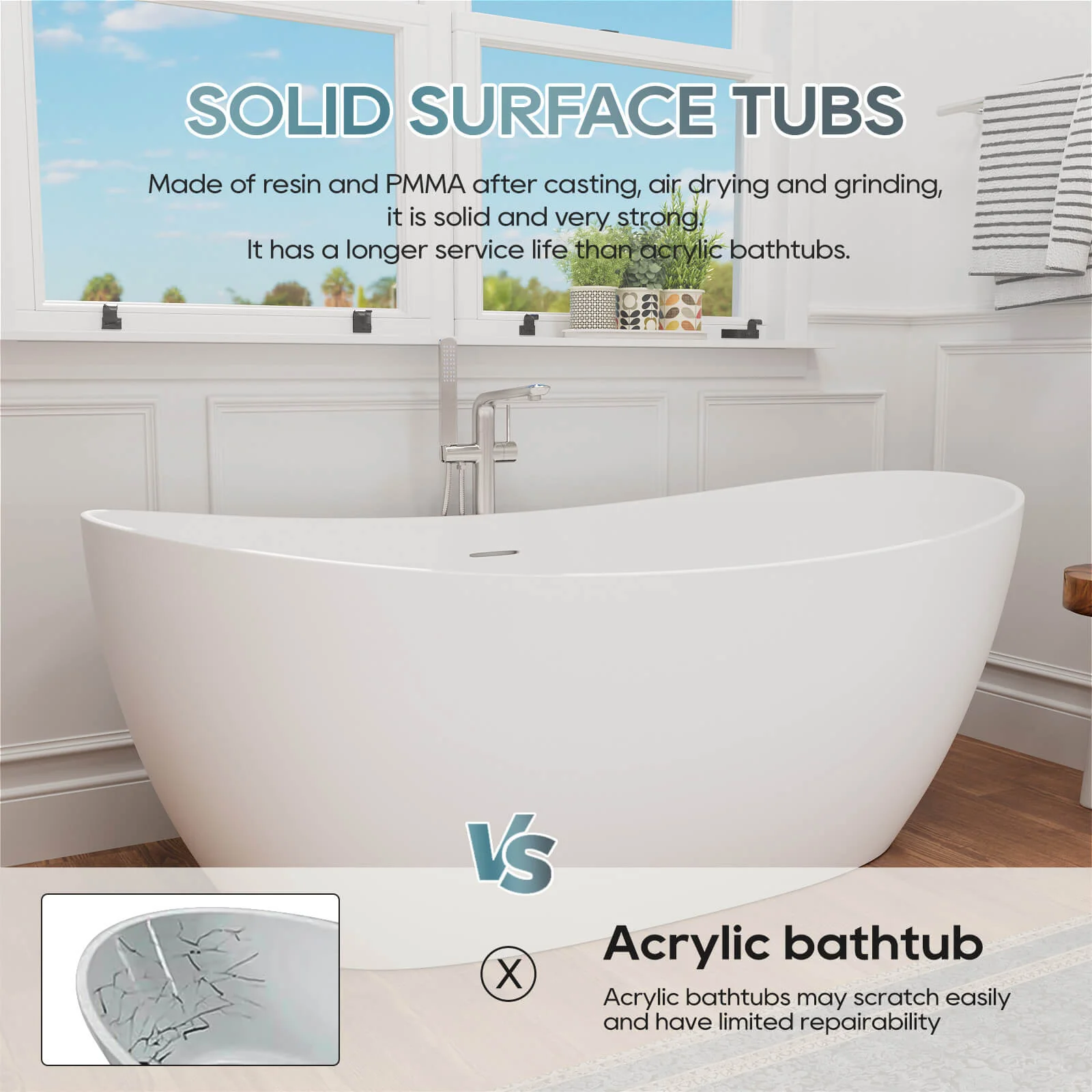 63" Stone Resin Double Slipper Tub Center Drain Freestanding Soaking Bathtub - Image 8