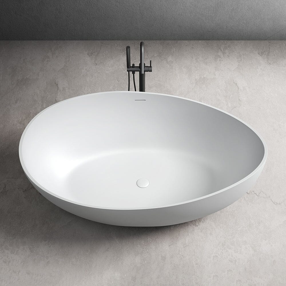 63'' Solid Surface Stone Resin Freestanding Soaking Bathtub Wave-shaped - Image 10