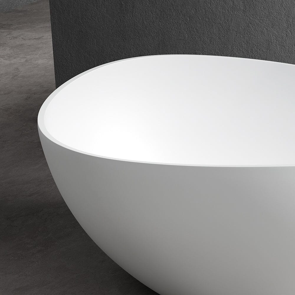63'' Solid Surface Stone Resin Freestanding Soaking Bathtub Wave-shaped - Image 11