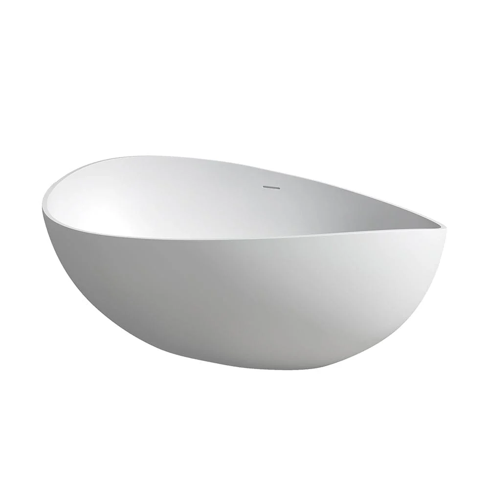 63'' Solid Surface Stone Resin Freestanding Soaking Bathtub Wave-shaped - Image 16