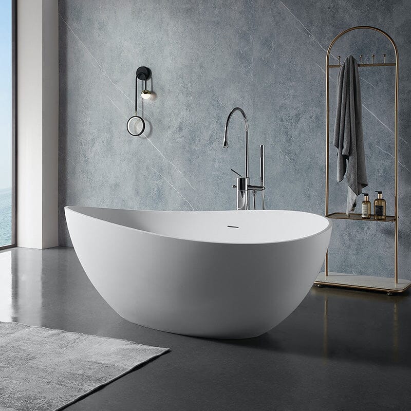 63'' Solid Surface Stone Resin Freestanding Soaking Bathtub Wave-shaped - Image 3