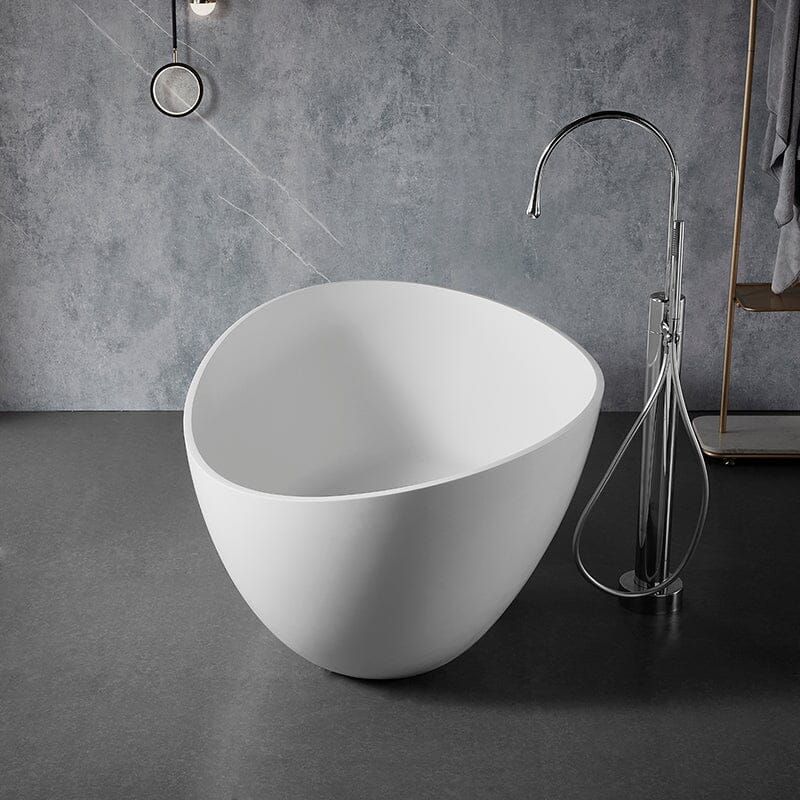 63'' Solid Surface Stone Resin Freestanding Soaking Bathtub Wave-shaped - Image 4