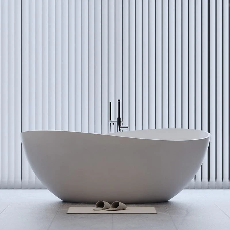 63'' Solid Surface Stone Resin Freestanding Soaking Bathtub Wave-shaped - Image 5