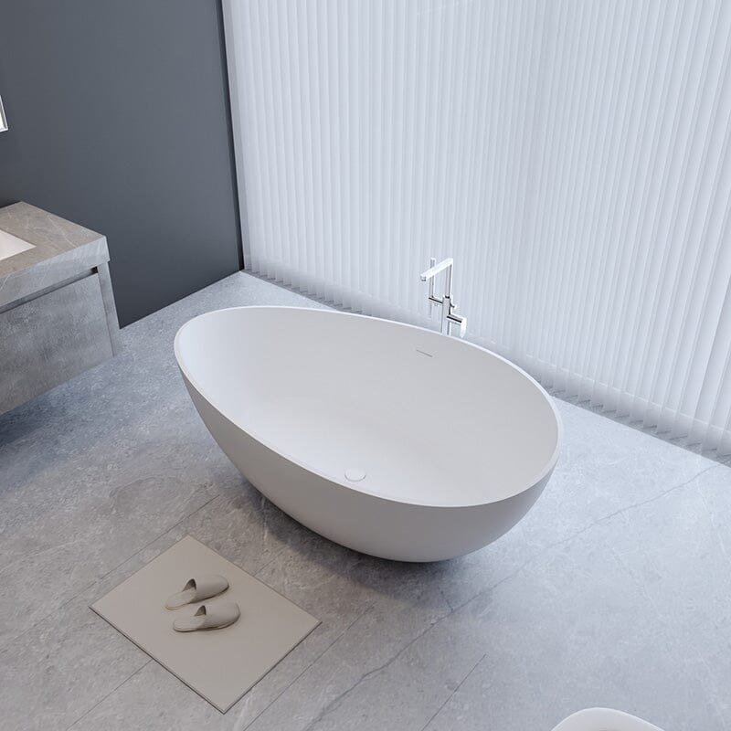 63'' Solid Surface Stone Resin Freestanding Soaking Bathtub Wave-shaped - Image 6