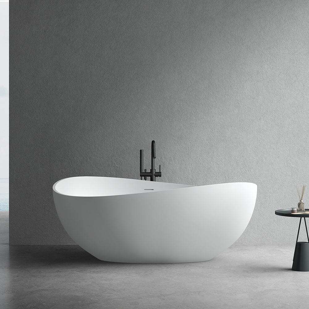 63'' Solid Surface Stone Resin Freestanding Soaking Bathtub Wave-shaped - Image 9