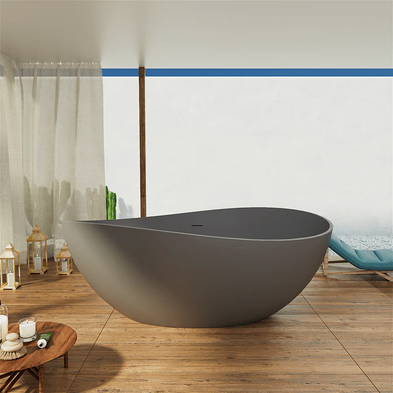 63'' Wave Shaped Freestanding Stone Resin Soaking Bathtub - Image 14