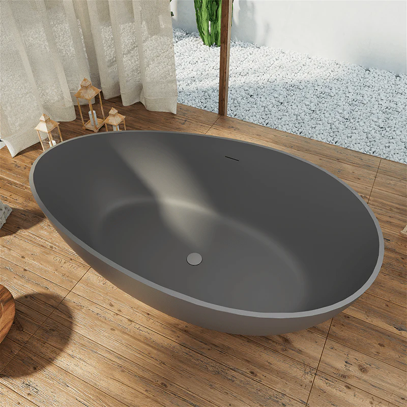 63'' Wave Shaped Freestanding Stone Resin Soaking Bathtub - Image 15