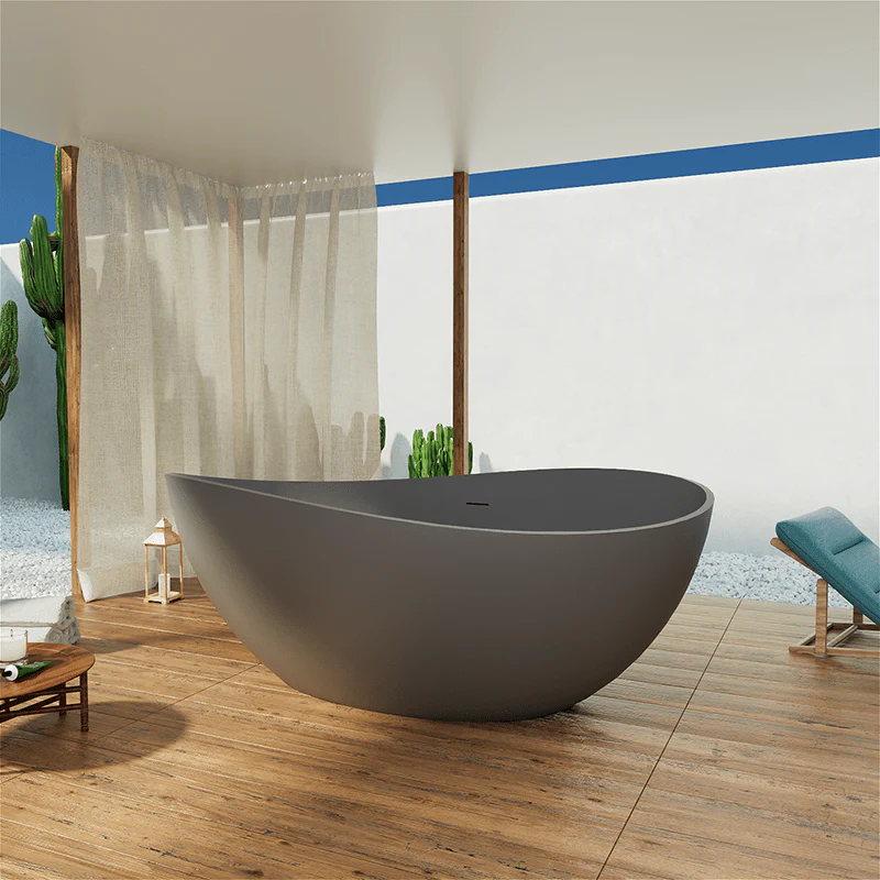 63'' Wave Shaped Freestanding Stone Resin Soaking Bathtub - Image 16