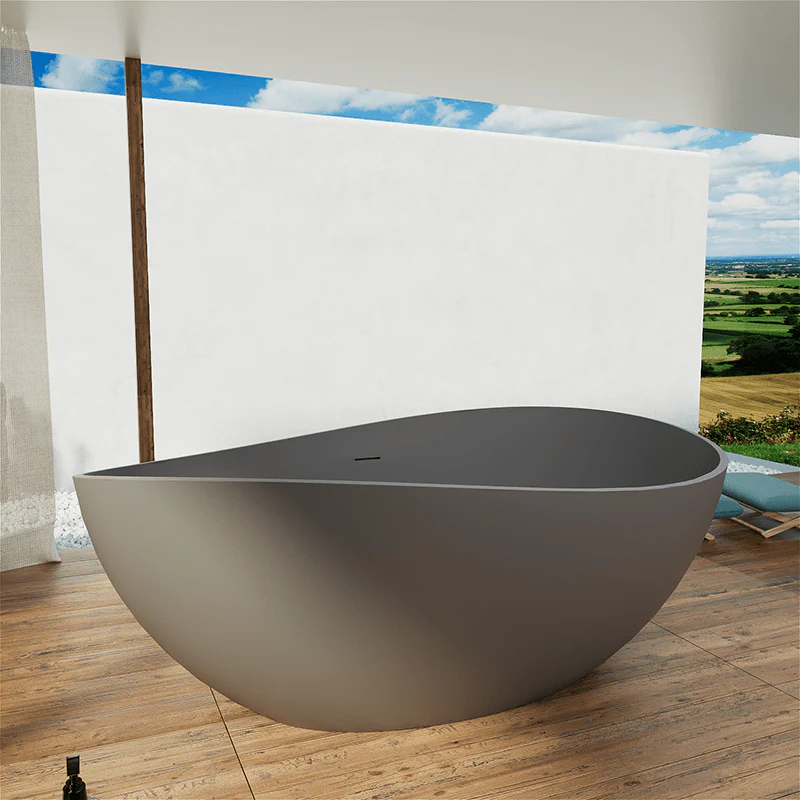 63'' Wave Shaped Freestanding Stone Resin Soaking Bathtub - Image 17