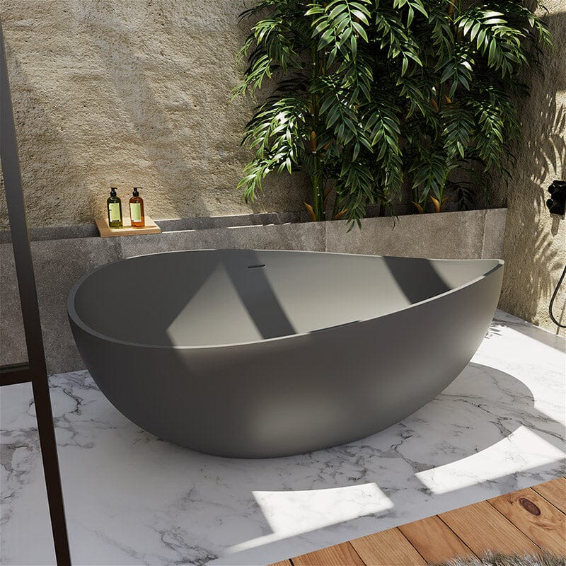 63'' Wave Shaped Freestanding Stone Resin Soaking Bathtub - Image 18