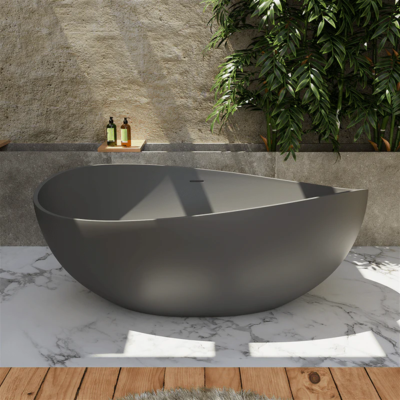 63'' Wave Shaped Freestanding Stone Resin Soaking Bathtub - Image 19
