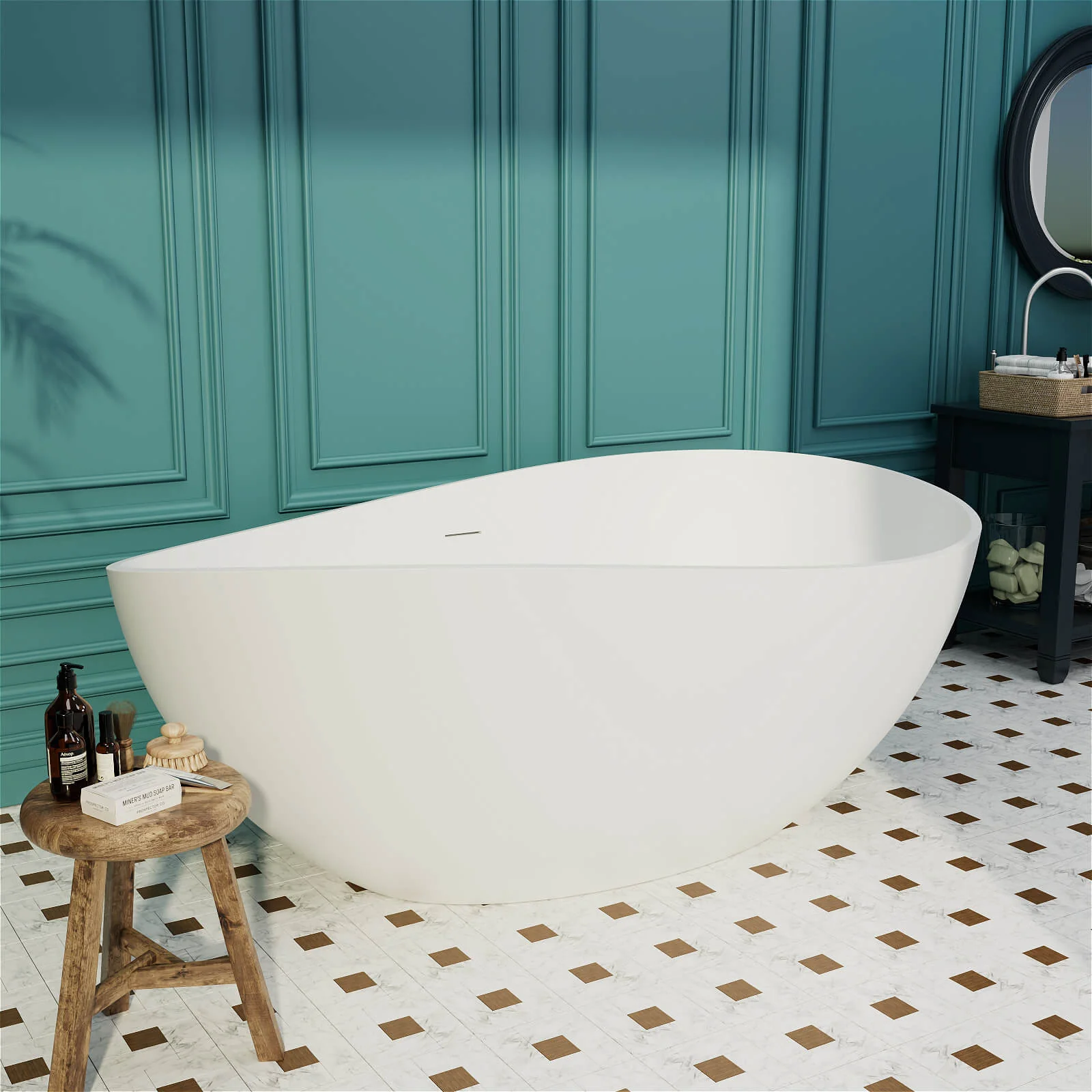 63'' Wave Shaped Freestanding Stone Resin Soaking Bathtub - Image 26