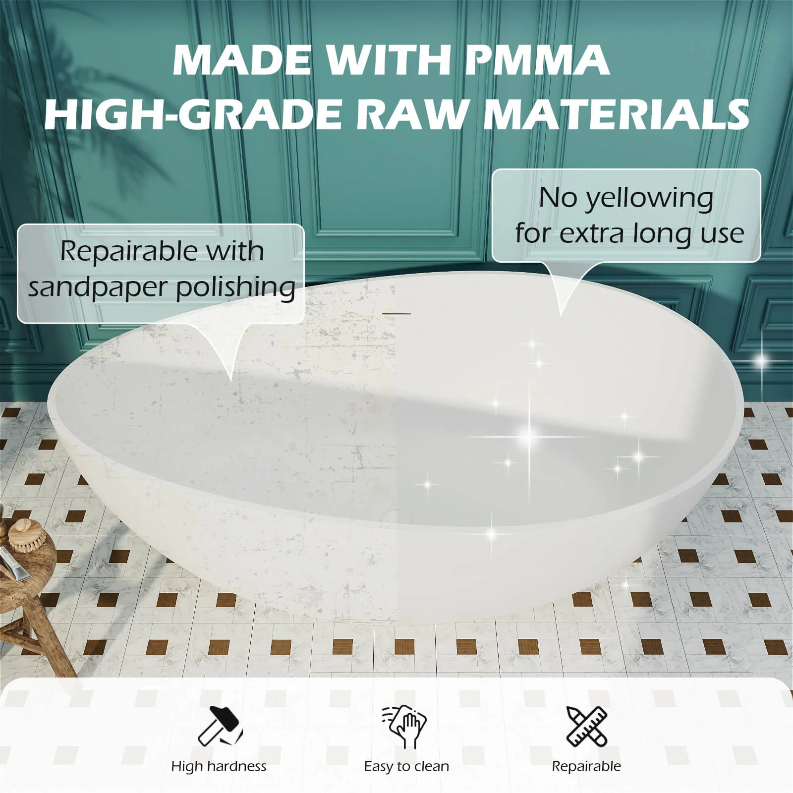 63'' Wave Shaped Freestanding Stone Resin Soaking Bathtub - Image 29