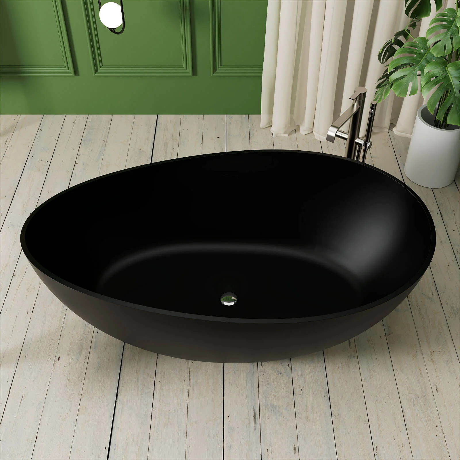 63'' Wave Shaped Freestanding Stone Resin Soaking Bathtub - Image 3