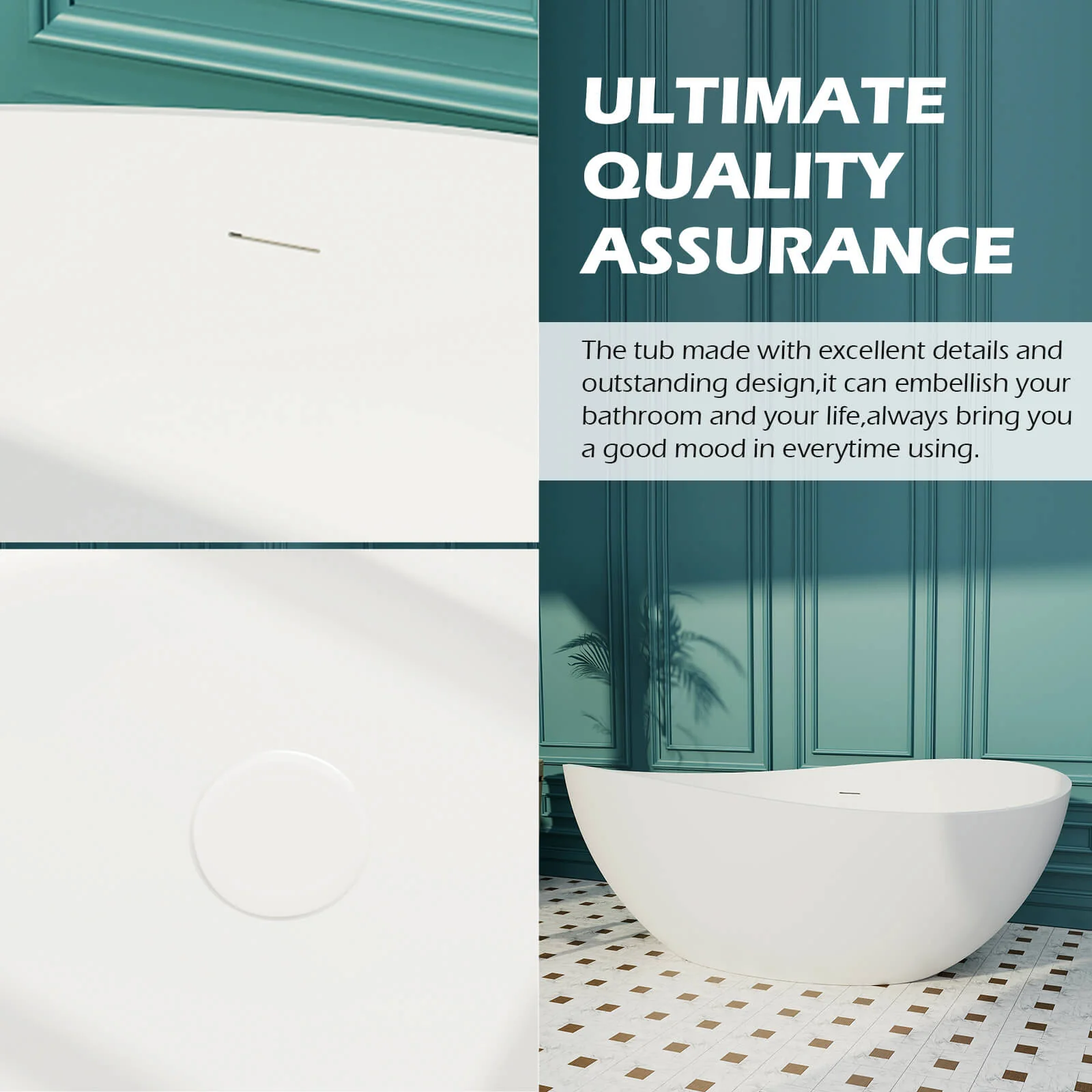 63'' Wave Shaped Freestanding Stone Resin Soaking Bathtub - Image 31