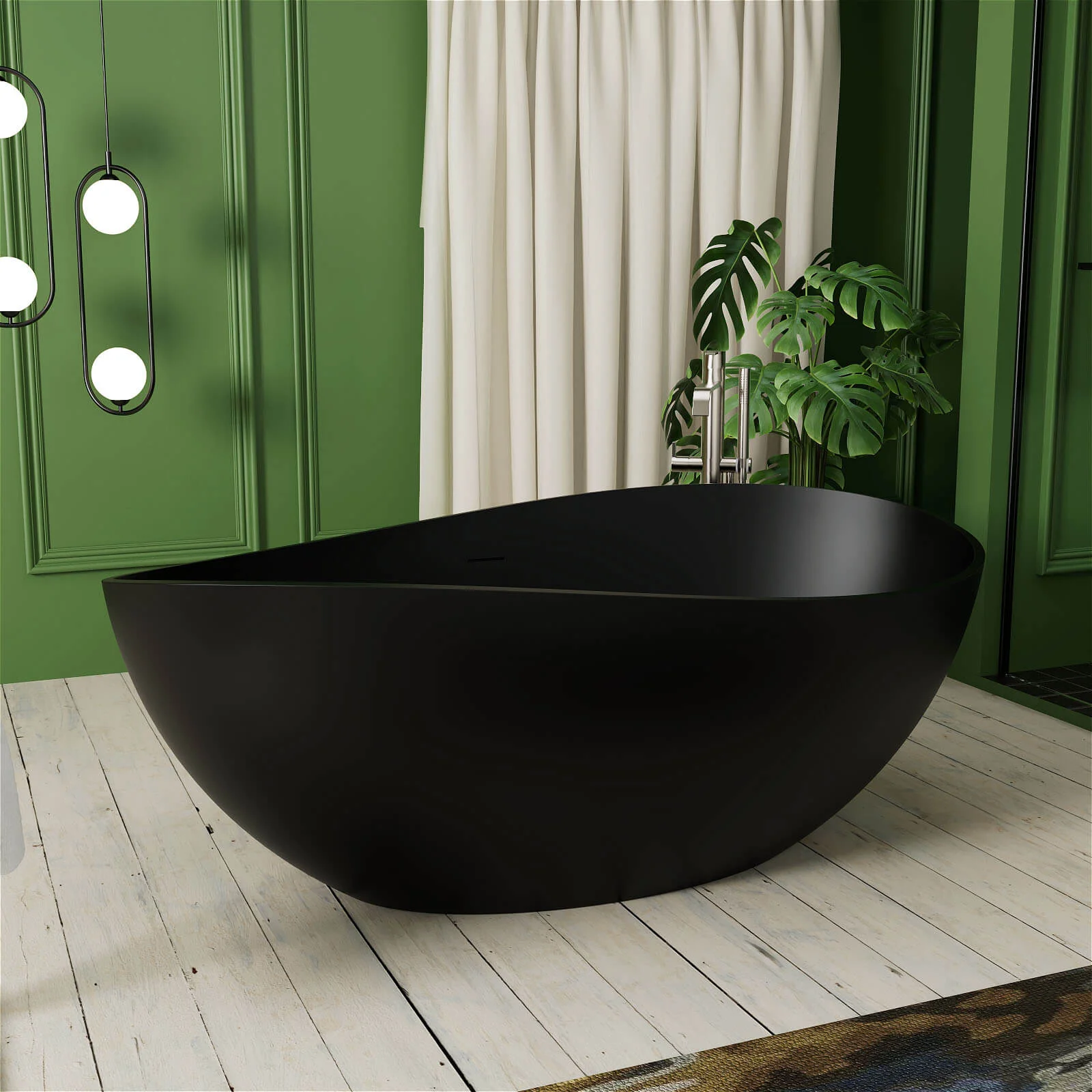 63'' Wave Shaped Freestanding Stone Resin Soaking Bathtub - Image 4