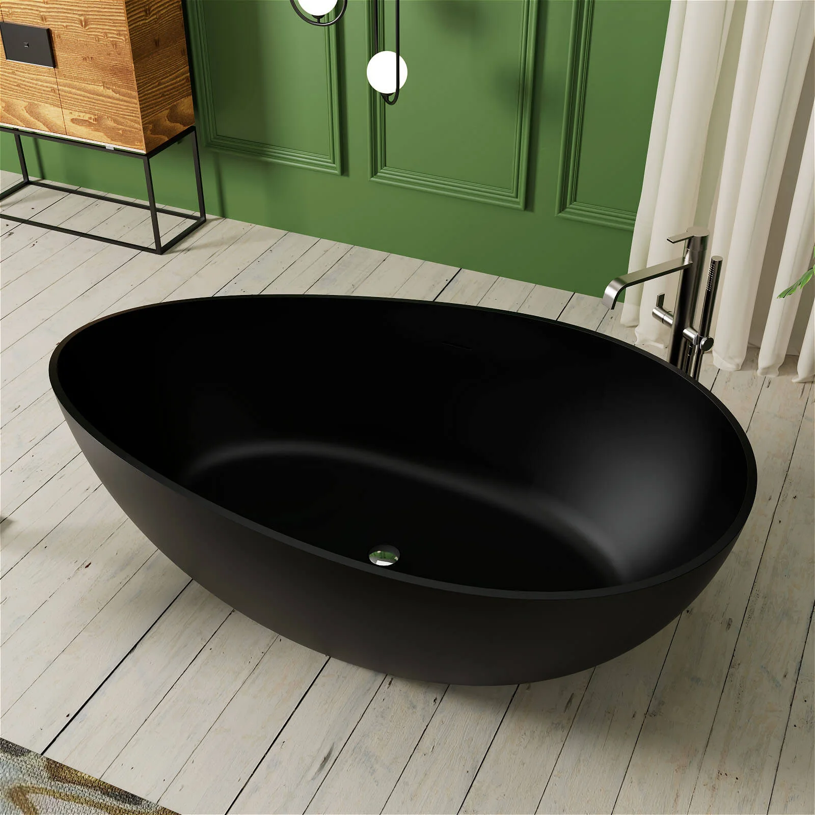 63'' Wave Shaped Freestanding Stone Resin Soaking Bathtub - Image 5