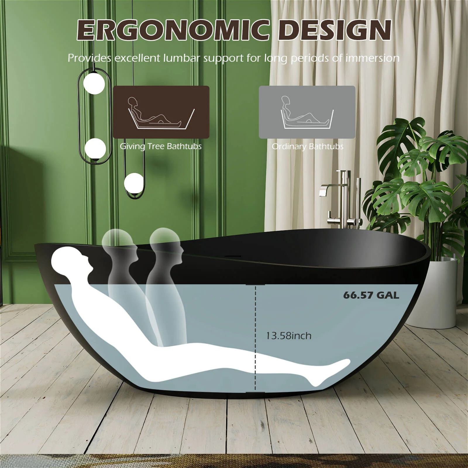 63'' Wave Shaped Freestanding Stone Resin Soaking Bathtub - Image 8