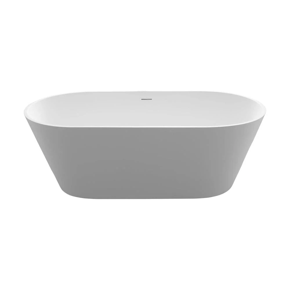 63'' Solid Surface Stone Resin Oval-shaped Matte White Freestanding Soaking Bathtub with Overflow - Image 22