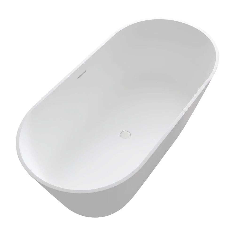 63'' Solid Surface Stone Resin Oval-shaped Matte White Freestanding Soaking Bathtub with Overflow - Image 23