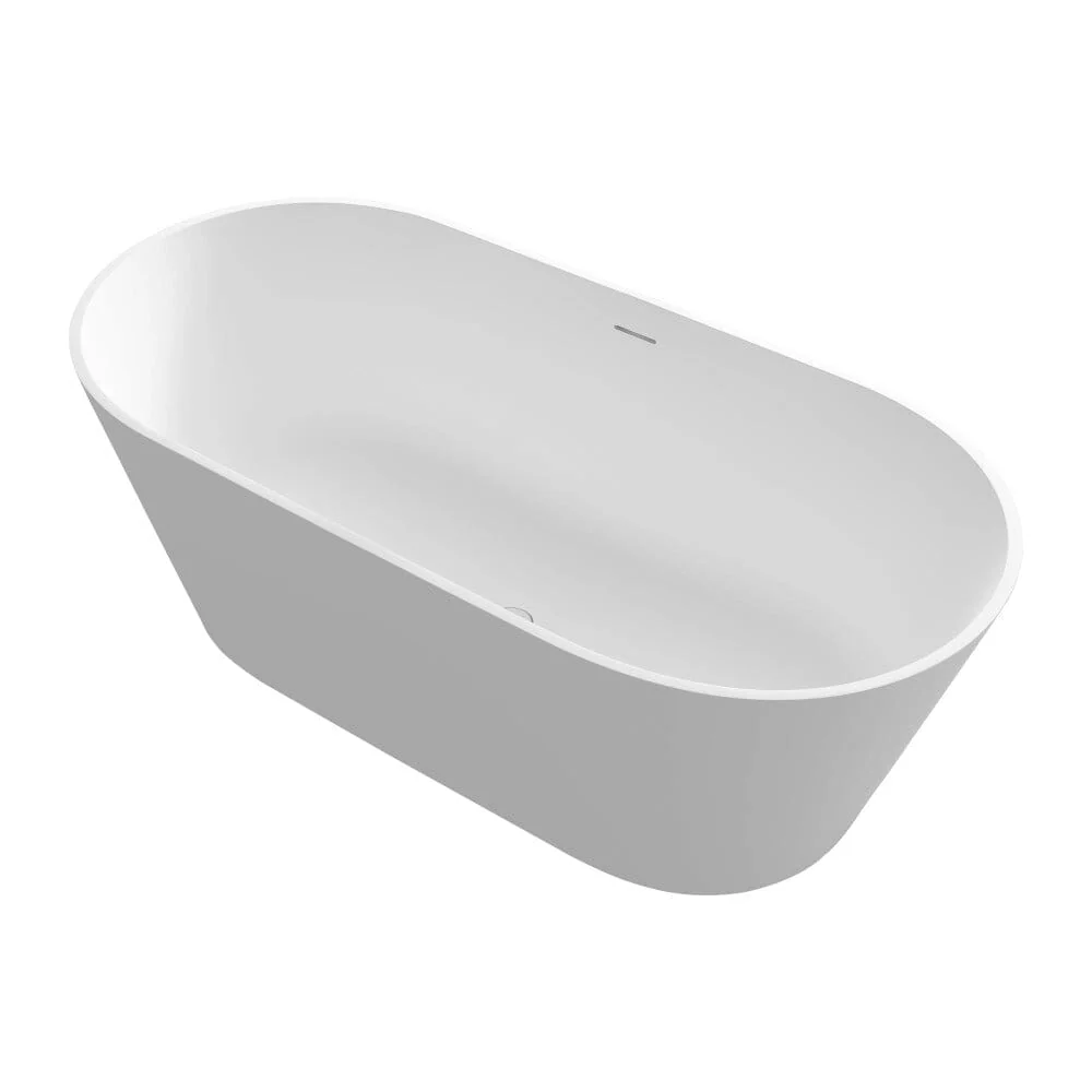 63'' Solid Surface Stone Resin Oval-shaped Matte White Freestanding Soaking Bathtub with Overflow - Image 24