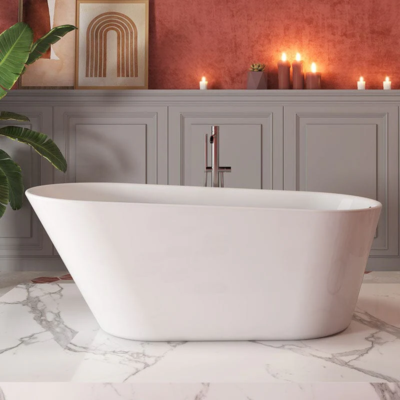 Mokleba 65" Acrylic Slipper Flatbottom Freestanding Soaking Bathtub in Glossy White - Image 5