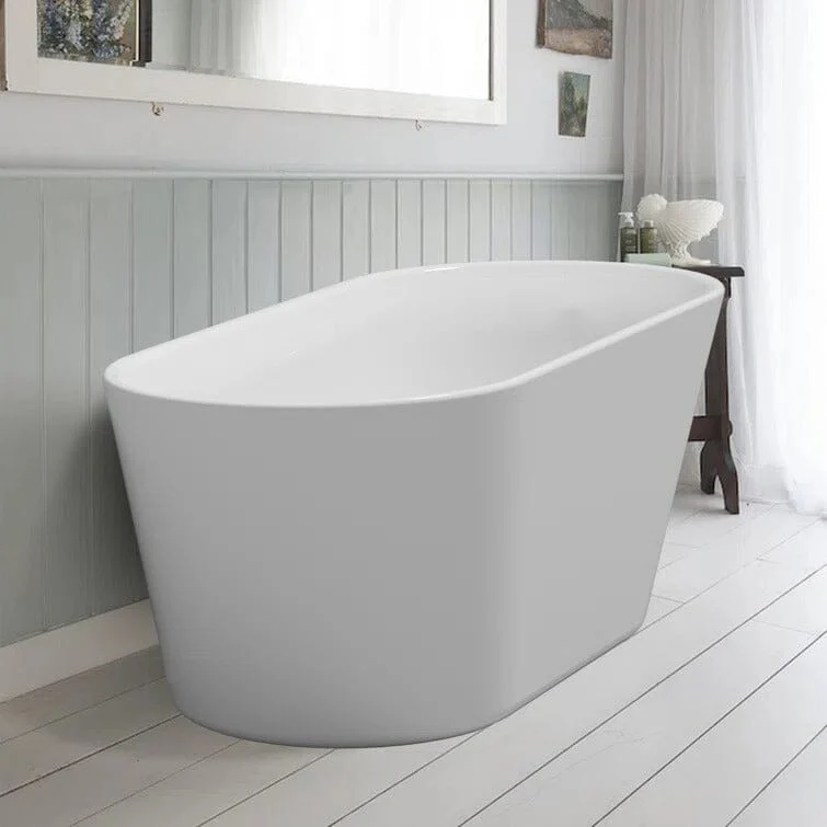 Mokleba 65" Acrylic Slipper Flatbottom Freestanding Soaking Bathtub in Glossy White - Image 6