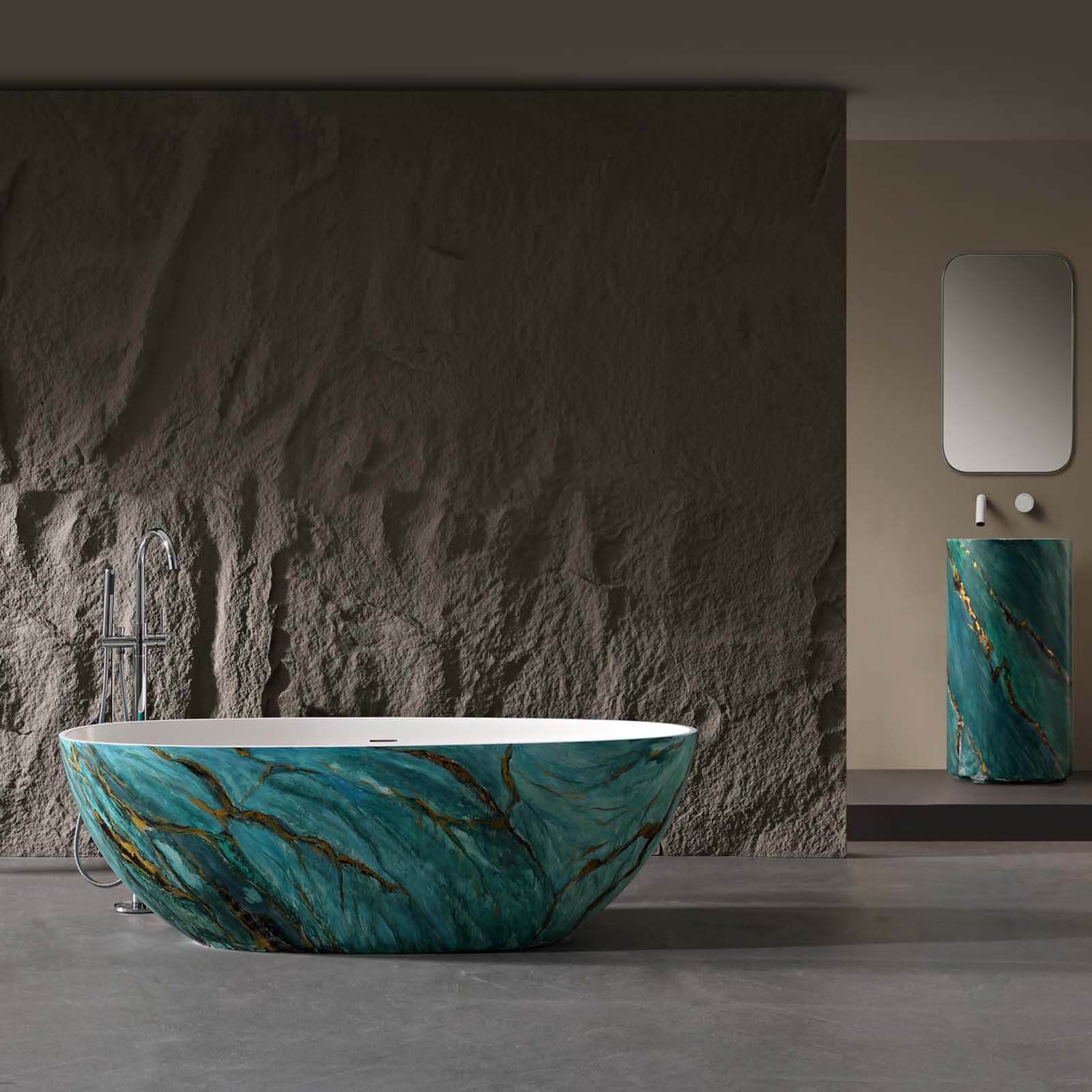65" Stone Resin Green Marble Vein Freestanding Luxurious Bathtub - Image 3