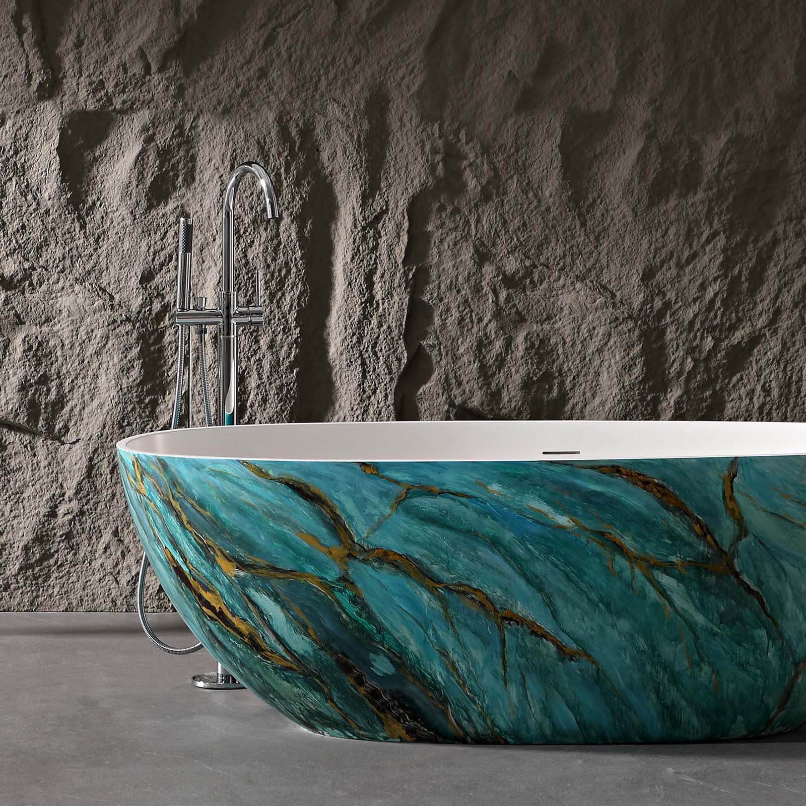 65" Stone Resin Green Marble Vein Freestanding Luxurious Bathtub - Image 4