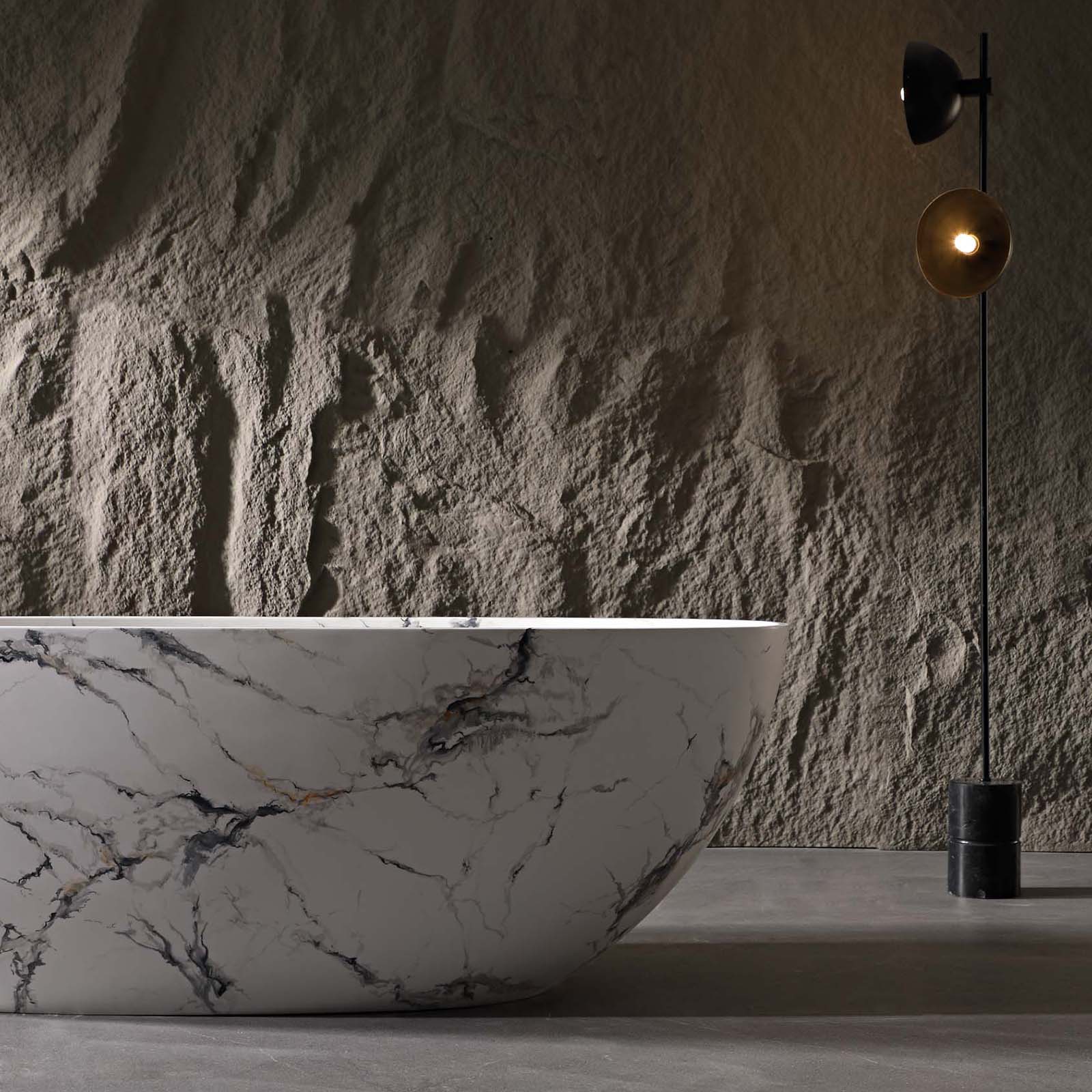 65" Luxurious Solid Surface Freestanding Bathtub with Marble Pattern - Image 5