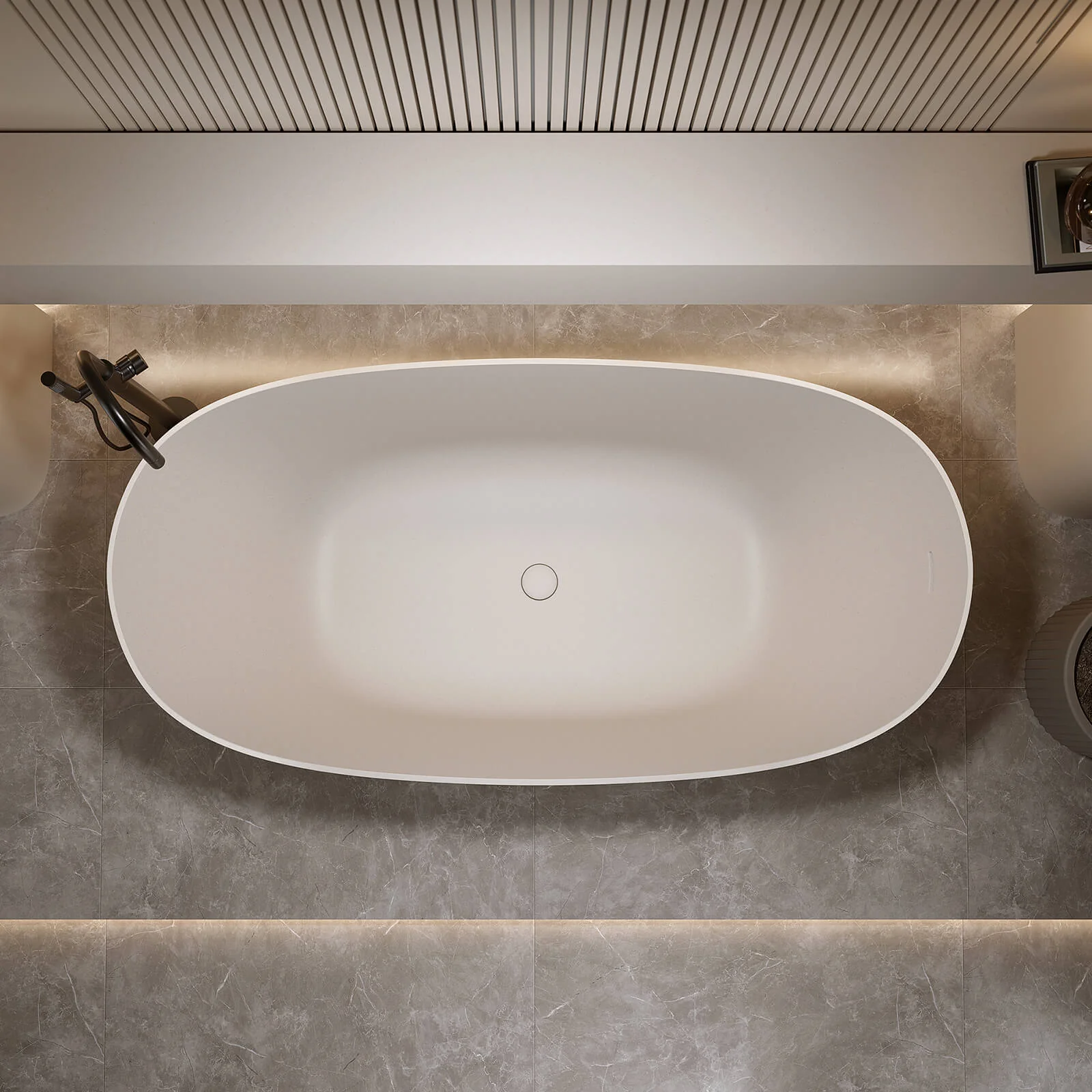 65" Oval Beige Solid Surface Bathtub – Sleek Ergonomic Design - Image 3