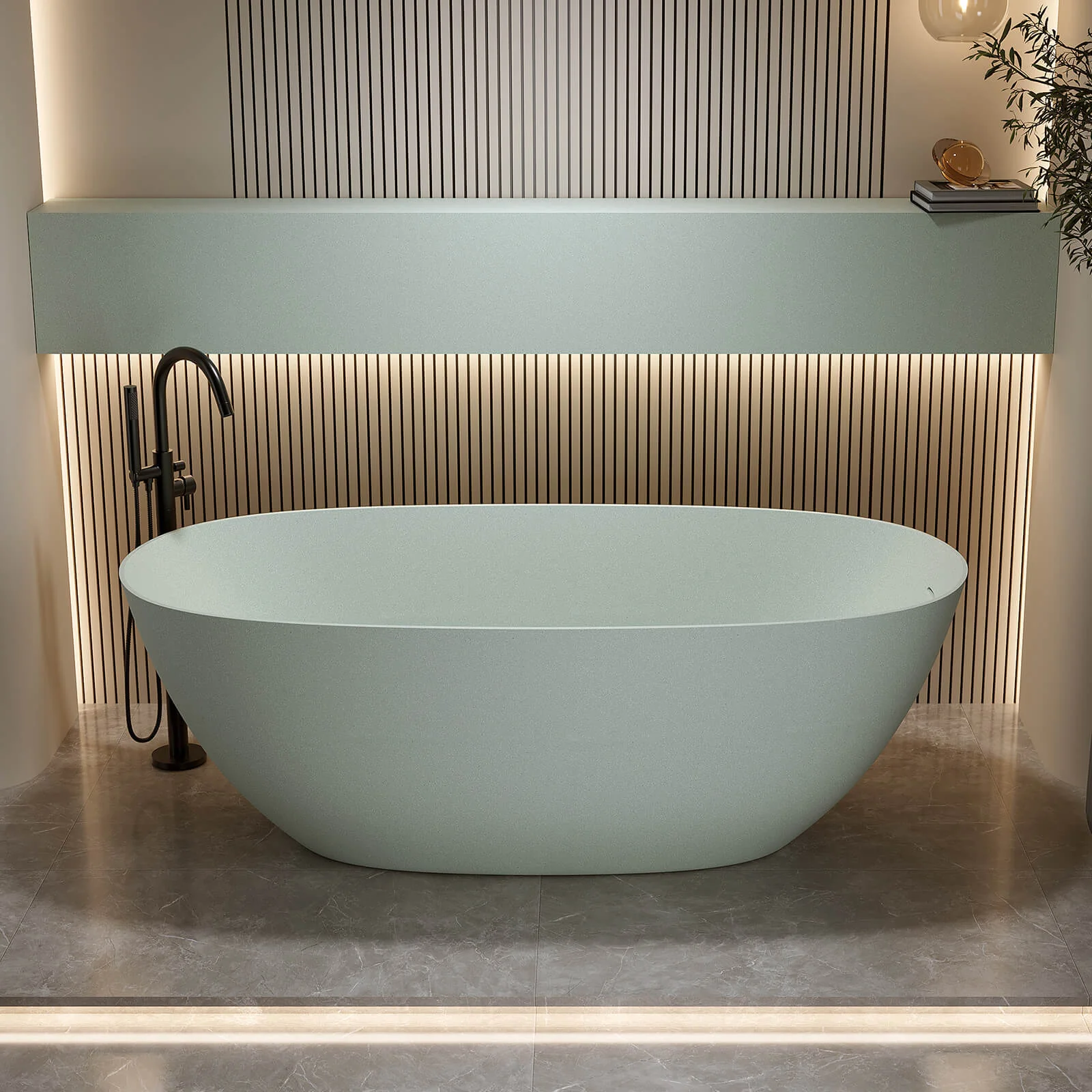 65" Oval Turquoise Green Solid Surface Bathtub – Sleek Ergonomic Design - Image 3