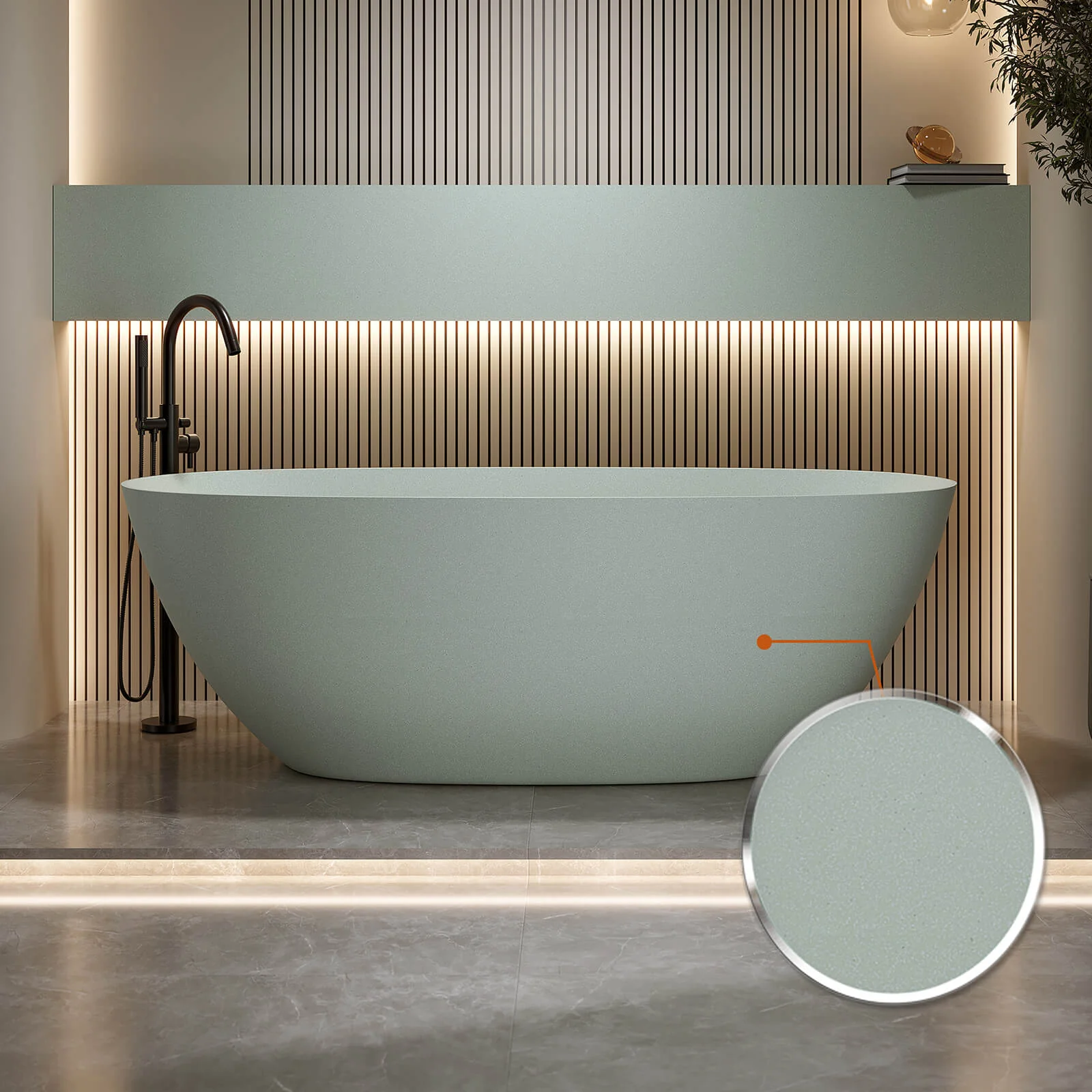 65" Oval Turquoise Green Solid Surface Bathtub – Sleek Ergonomic Design - Image 5