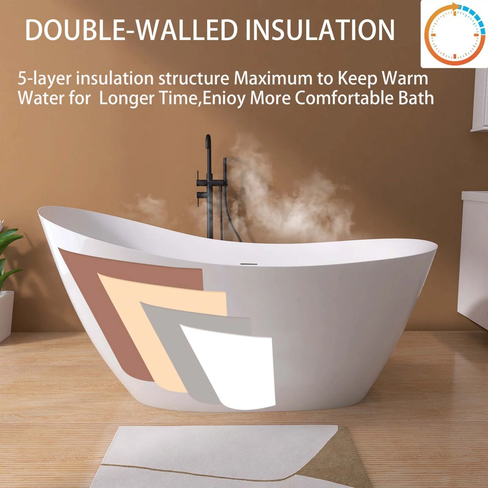 65" Acrylic Reclining Slipper Tub - Image 4