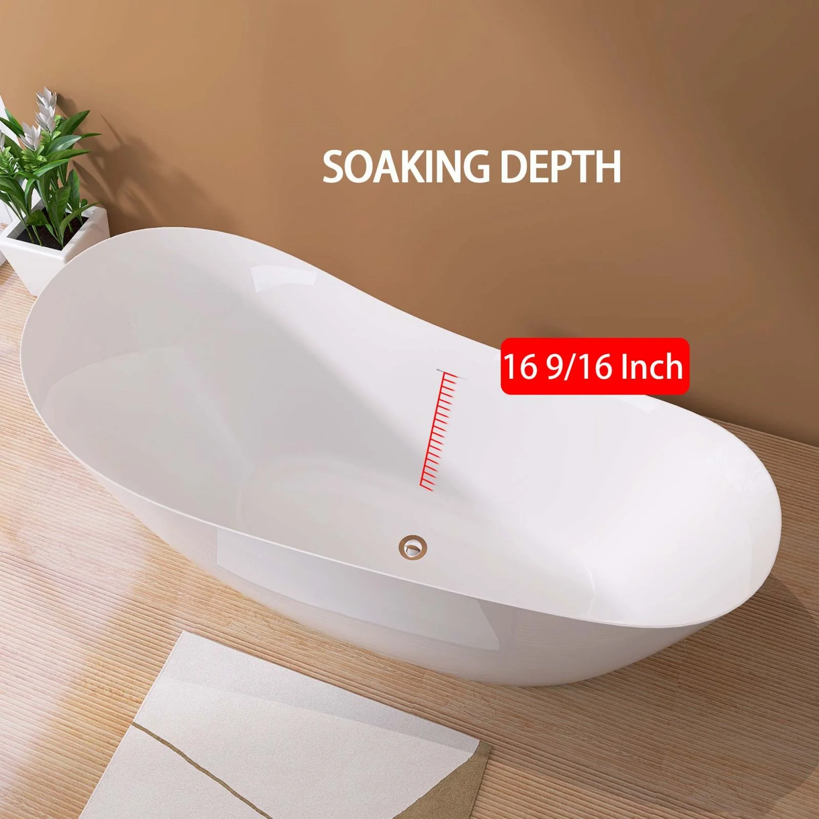 65" Acrylic Reclining Slipper Tub - Image 8